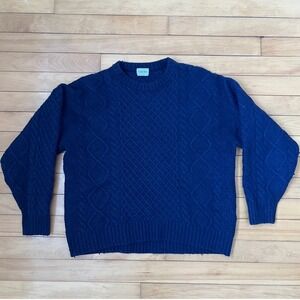 Sunday Best Aritzia Navy Blue Merino Wool Cable Knit Crewneck Sweater Small